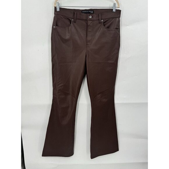 Veronica Beard Pant Women 31 Brown Vegan Leather Flare Bohemian Rodeo Y2K - Picture 1 of 10